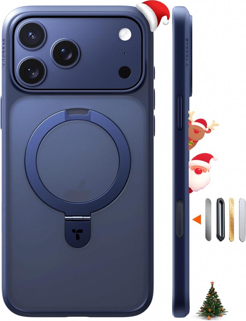 TORRAS Ostand Q1 Guardian für iPhone 17 Pro Hülle (Stabilster Ständer & Nr.1 Magnetkraft) Militärschutz Case mit Kamera-Tastenschutz Schlank Kratzfeste Matt Rückseite Handyhülle für iPhone 17 Pro Blau