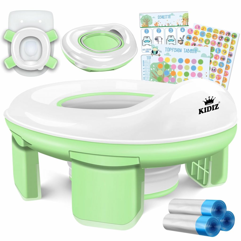 KIDIZ® Toilettensitz Kinder Töpfchen Töpfchentrainer WC Sitz Lerntöpfchen bequemem, PP-Material mit Müllbeutel Kindertöpfchen für Unterwegs & Belohnungssystem mit Stickern 3 in 1 Lösung
