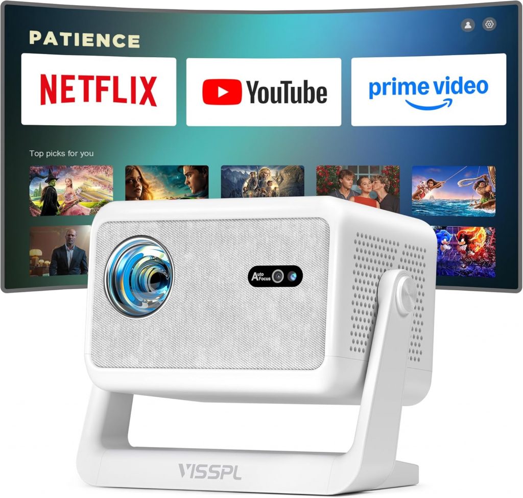 👑 Smart Mini Beamer[Netflix Offiziell ＆ Autofokus / 6D Trapezkorrektur ] 27000L WiFi6 Bluetooth Beamer Klein Full HD 1080P, VISSPL Unterst&uuml;tzt 4K Video Projector,Handy Projektor f&uuml;r Heimkino/Outdoor