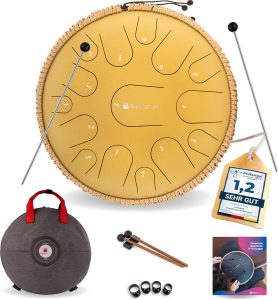 Sonodrum Zungentrommel "Premium" C - Dur in Gold - 35 cm groß mit 15 Tönen - Steel Tongue Drum inkl. Liederbuch, Schlägel, Fingersticks und Tragetasche - Notenlesen nicht nötig, einfach zu spielen.189,95€ statt 229,95€➡️ https://www.amazon.de/dp/B0BBV41CVH/?tag=preisfehlerheute-21