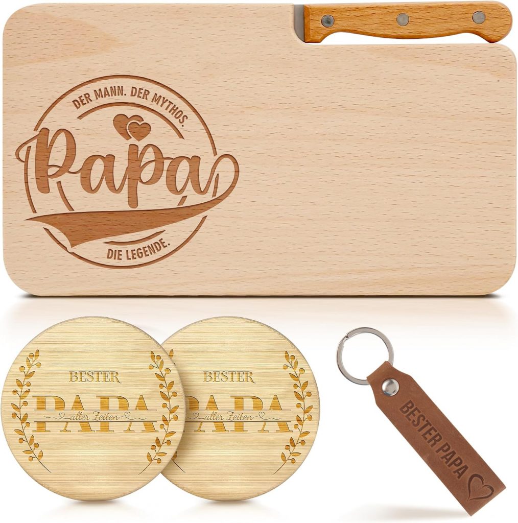 Einzigartige Geschenkidee für Papa: Holz Frühstücksbrettchen mit Gravur – Perfekt 5 Teiliges Set für Weihnachten