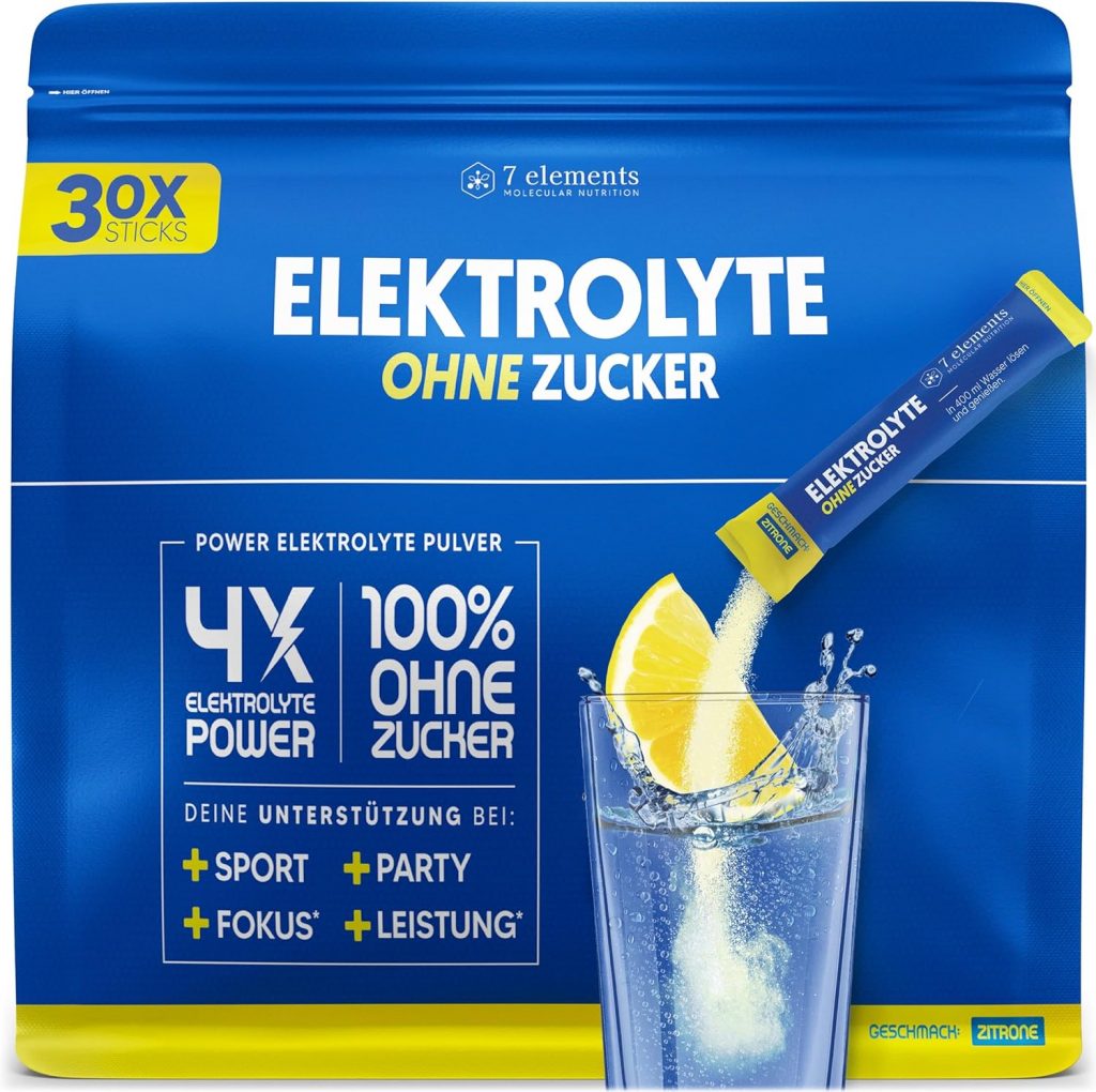 Elektrolyte OHNE ZUCKER &ndash; 30 St&uuml;ck &ndash; 1390mg Elektrolyte f&uuml;r Sport und gegen Kater &ndash; Elektrolyt Pulver kalorienarm und zuckerfrei &ndash; Premium Electrolytes mit Zitrone-Geschmack &ndash; 300g