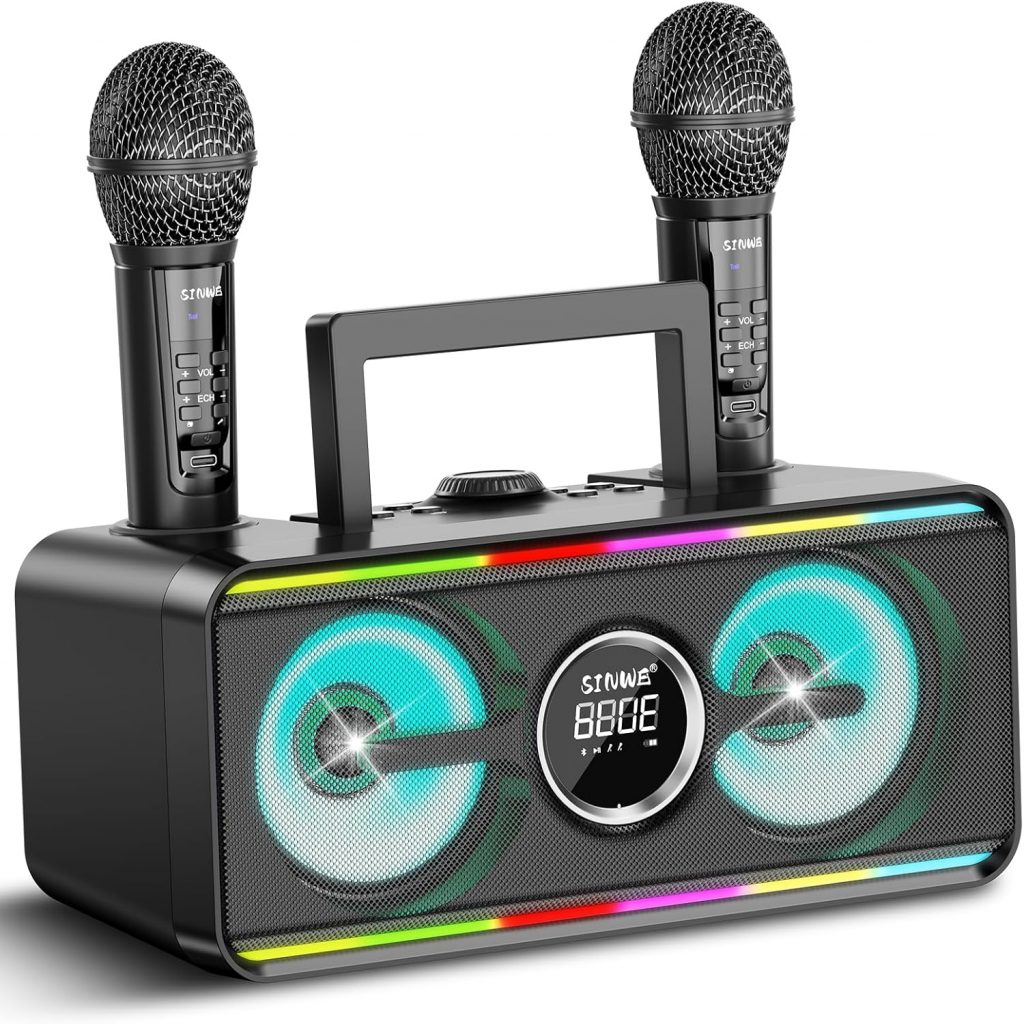 Karaoke Maschine für Erwachsene Kinder mit 2 drahtlose Mikrofone, tragbare Bluetooth Singen PA-Lautsprechersystem mit LED-Leuchten für Home Party,Hochzeit,Kirche,Geburtstag Geschenke (K318)