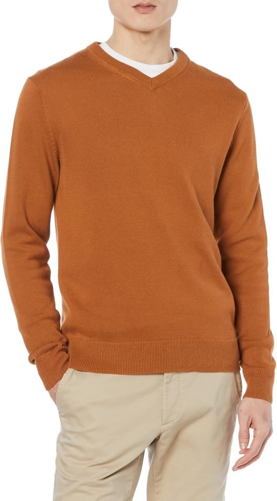Amazon Essentials Herren V-Ausschnitt Pullover 10 Baumwolle Regular Fit (Erhältlich In Groß und Schwer), Rostfarben, L