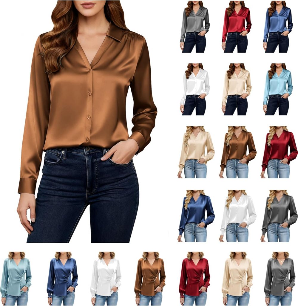 Seidenbluse Damen Elegant Bluse mit Plissee Satin Blusen Beste Bürokleidung Kadın Fantezi Gömlek V-Ausschnitt Satinbluse Langarm Wickelbluse Glitzer Schluppenbluse Festliche Oberteile Damenblusen11,99€ statt 29,98€➡️ https://www.amazon.de/dp/B0G6KP2WPW/?tag=preisfehlerheute-21