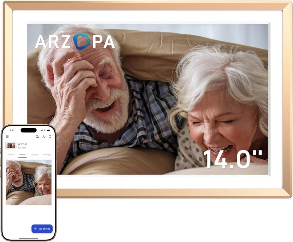 ARZOPA 14 Zoll Metall Digitaler Bilderrahmen Kostenloser Cloud Storage Unbegrenzt Fotos & Videos über App Teilen 1920 * 1200 FHD Touchscreen Elektronischer Bilderrahmen Geschenk für die Familie – D