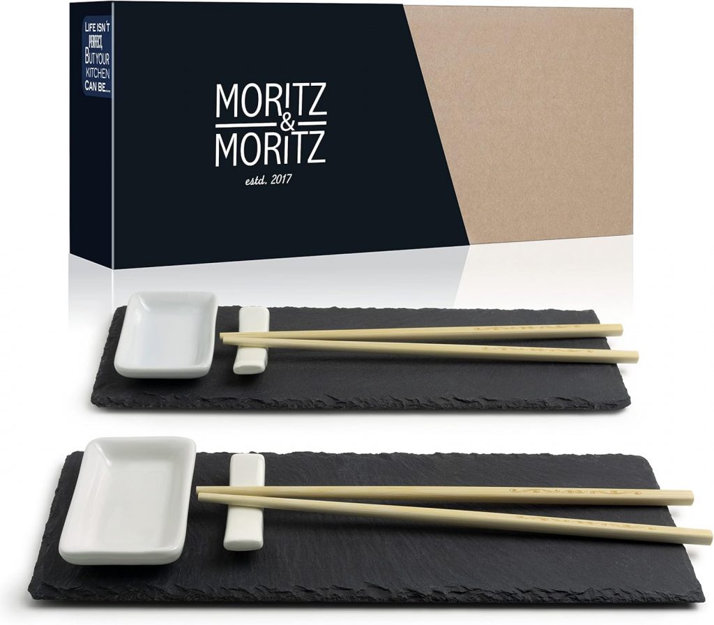 Moritz & Moritz 10-TLG. Sushi Platte Schiefer mit Dipschalen für 2 Personen – 30×10 cm – Sushi Geschirr…