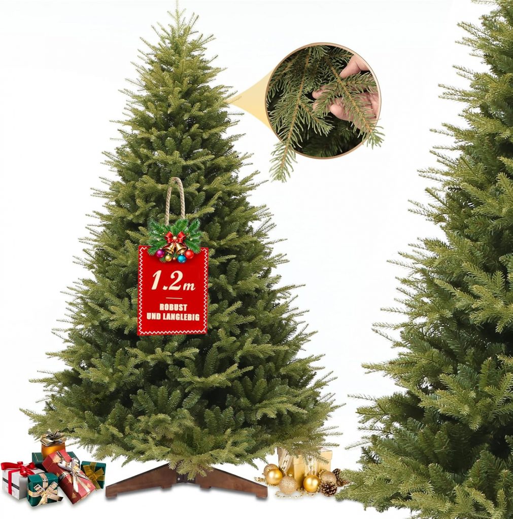 STANBOW Künstlicher Weihnachtsbaum Künstlich 120cm – Flammhemmendes Material PVC+PE, Naturgetreu, Dichte Zweige, Christmas Tree mit Holzständer