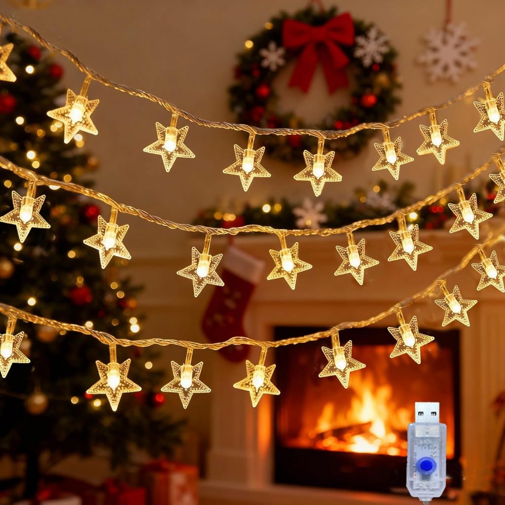 CNMTCCO Weihnachten Fünfeckige Sterne Lichterketten, 6M 40LED 8 Modi mit USB Lichterkette Weihnachten, Innen-Außen Lichterketten für Weihnachtsdeko, Schlafzimmer, Party, Garten, Hochzeit, Warmweiß3.64€ ➡️ https://www.amazon.de/dp/B0DPFXR4N4/?tag=preisfehlerheute-21