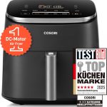 Cosori Turboblaze Airfryer Heißluftfritteuse, 9-in-1 Air Fryer XXL 6L, leiser DC Motor mit 5 Geschwindigkeitsstufen, Grillen, Backen, Gären, Dehydrieren, Tiefkühlen, 87 Rezepte, 64% energiesparend