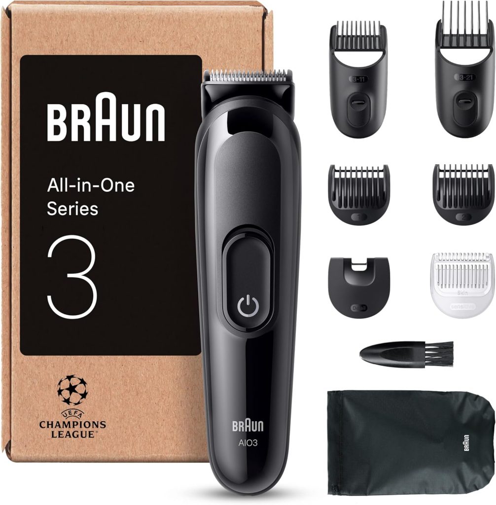 Braun All-in-One Series 3, 8-in-1 Multigroom, Barttrimmer, Nasenhaartrimmer, Haarschneider, Haarschneidemaschine für Gesicht und Kopf, 50 Min Akku, 14 Längen (3–21 mm), Wasserdicht, AIO3545, Schwarz20.12€ ➡️ https://www.amazon.de/dp/B0DQWHNRH6/?tag=preisfehlerheute-21