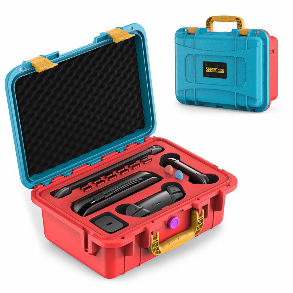 Hartschalen Tasche für Nintendo Switch 2, Professional Deluxe IP67 wasserdicht, weich gefütterte Hartschalen Tragetasche für Nintendo Switch 2 Console Pro Controller und Zubehör (Blau & Orange)