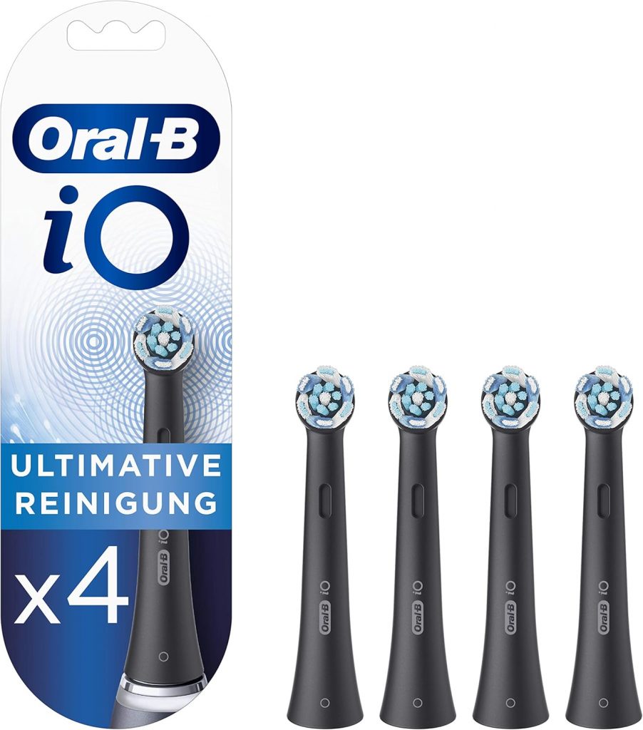 Oral-B iO Ultimative Reinigung Aufsteckbürsten für elektrische Zahnbürste, 4 Stück, ultimative Zahnreinigung mit iO Technologie, Zahnbürstenaufsatz für Oral-B Zahnbürsten, schwarz , 4er Pack