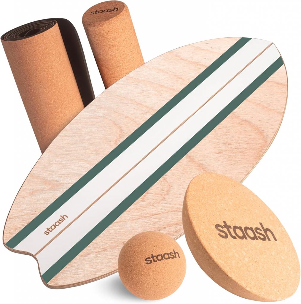 STAASH® PRO Balance Board aus Birkenholz – Premium 5-in-1-Set für Gleichgewichtstraining, Fitness & Reha. Rolle +…