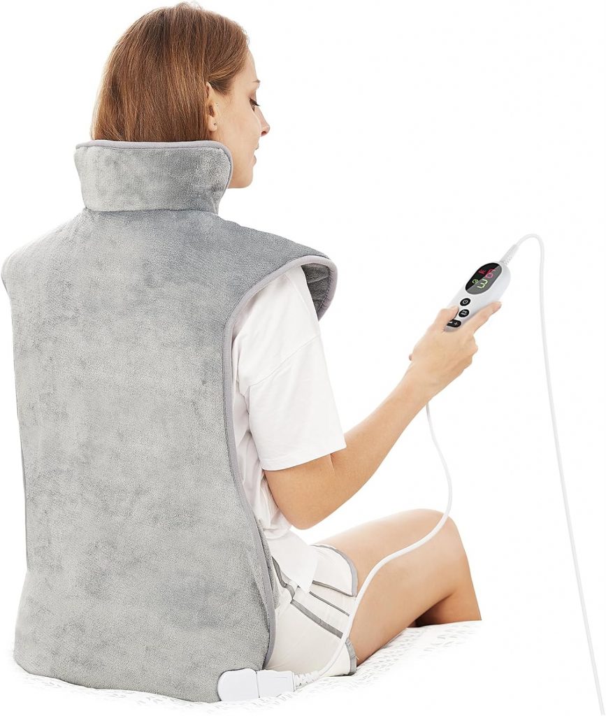 🤴 Heizkissen f&uuml;r R&uuml;cken Schulter Nacken 60x100cm W&auml;rmekissen mit Abschaltautomatik, Schnelle Erw&auml;rmung, mit Taillenriemen, R&uuml;ckenw&auml;rmer Heizdecke 6 Heizstufen, Auto-OFF-Timer, Flanellmaterial, Waschbar