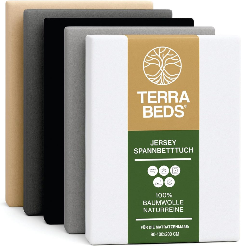 Terra Beds Premium Spannbettlaken – Bettlaken 90x200cm – 100x200cm 160g/m2-10 Hochwertiges Oeko-TEX Baumwoll Jersey Bettlaken – Erhältlich in 10 Farben