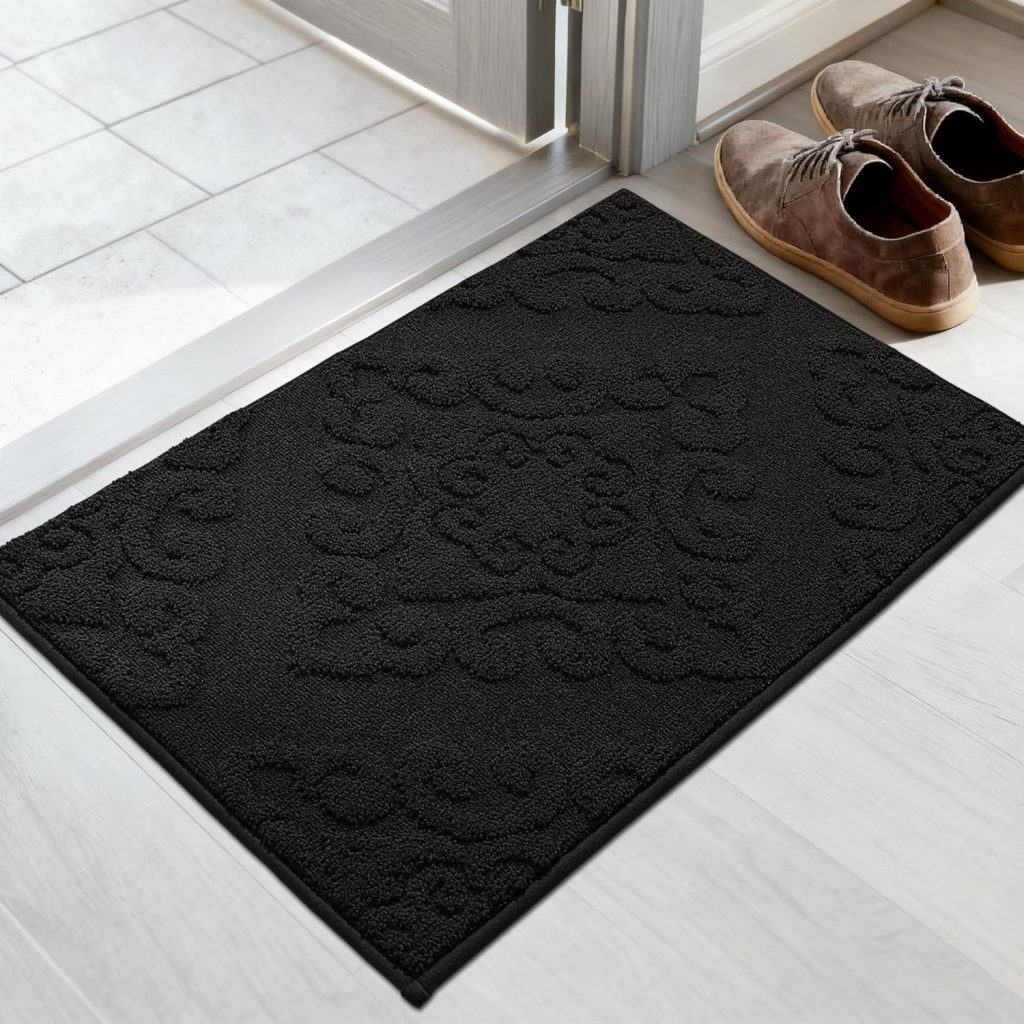 COSY HOMEER Schmutzfangmatte 50 x 80 cm, Fußmatte Waschbar, rutschfest Teppich Eingangsbereich innen, Teppich für Eingang, Haustür, Schwarz