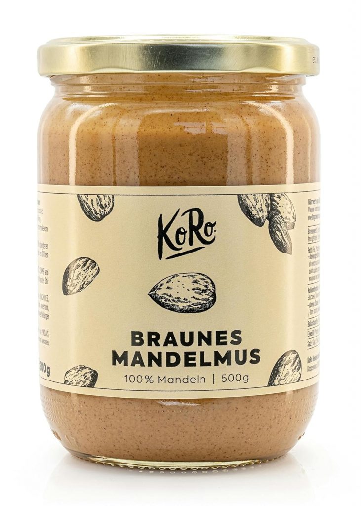 KoRo – Mandelmus Braun 2 x 500 g – ohne Zuckerzusatz* und Salz – 10 ungeschälte & geröstete Mandeln – Nuss Creme ohne Zusätze