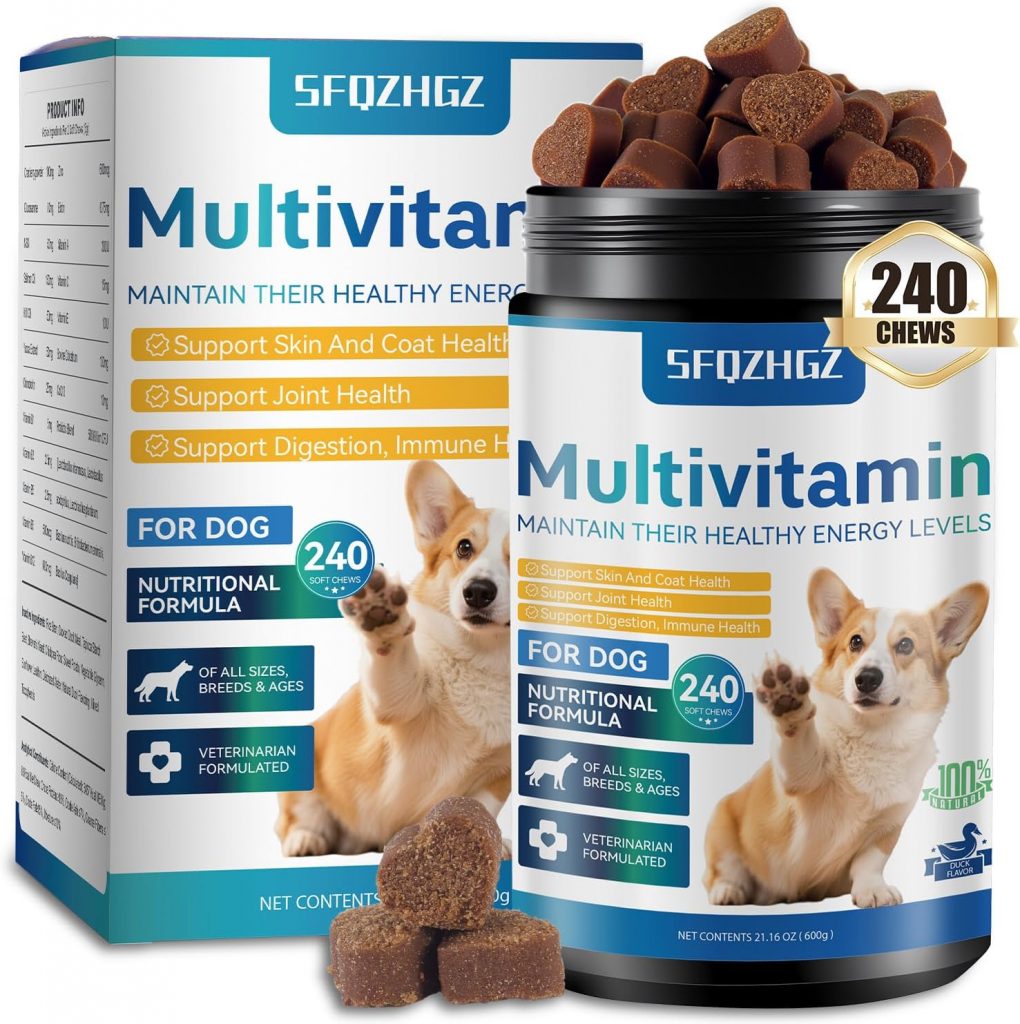 26-in-1 Multivitamin f&uuml;r Hunde mit Glucosamin & Probiotika, CoQ10 | Gelenke, H&uuml;fte, Darm, Immunsystem Unterst&uuml;tzung | 240 Kautabletten, Entengeschmack | f&uuml;r alle Rassen
