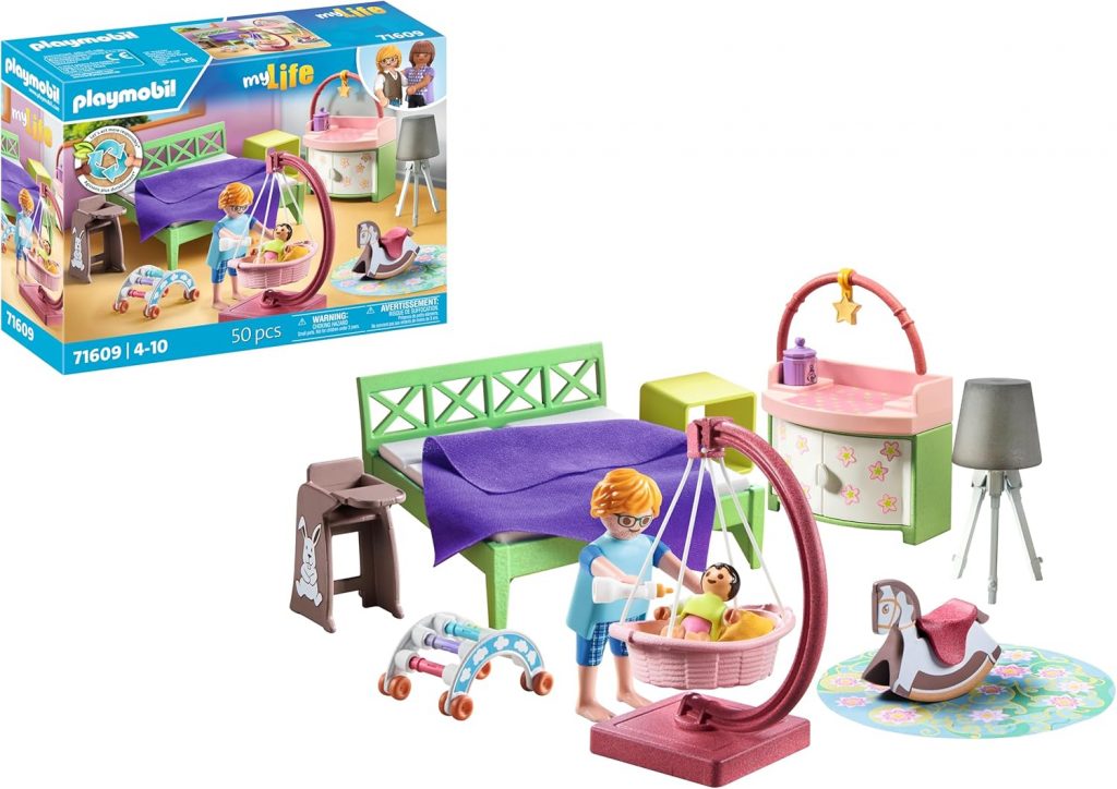 🤴 PLAYMOBIL MyLife 71609 Schlafzimmer mit Babyspielecke, und Zwei Figuren, zu über 8 aus recycelten und biobasierten Materialien, detailreiches Spielzeug für Kinder ab 4 Jahren