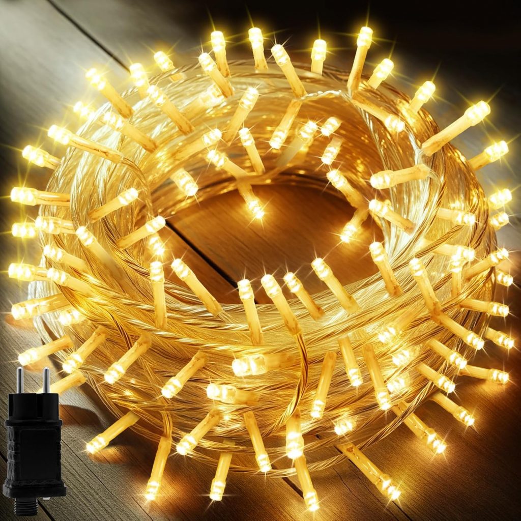 🤴 Lichterkette 200 Leds 22 Meter mit EU-Stecker von DC 31V Niederspannungstransformator und 8 Programm f&uuml;r Party, Halloween, Hochzeit, Beleuchtung Deko warmwei&szlig; von Uping [Energieklasse A+++]