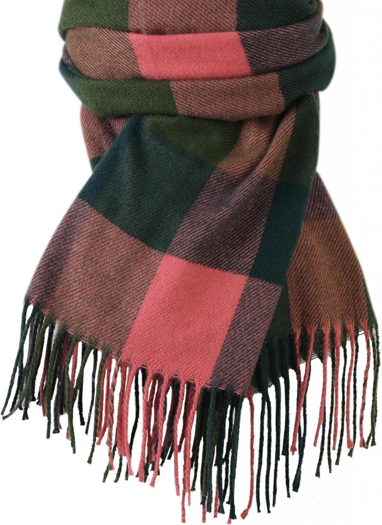 WORPICE Damen Schal Winter – Wendbarer Übergangs- Schals mit Fransen, 200x70cm Weicher Karo-Schal, Pink Grün, Geschenke für Damen ﻿2.99€