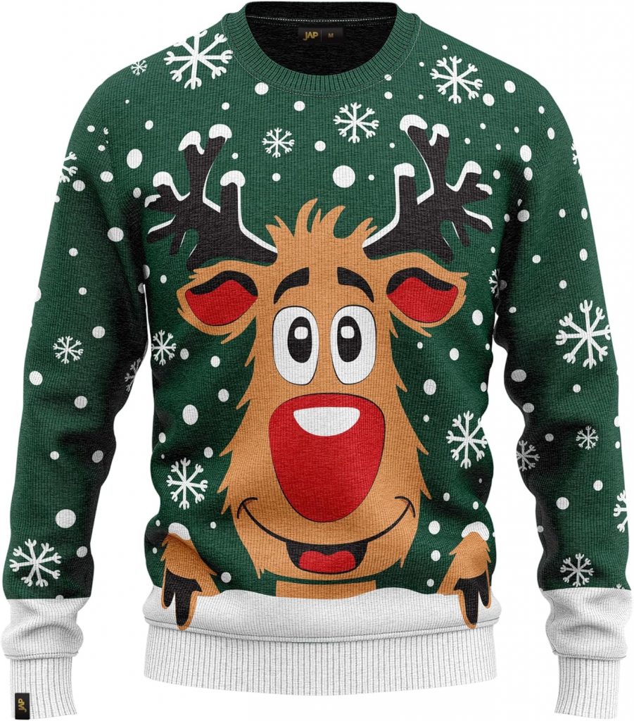 JAP Christmas – Lustiger Hässlicher Weihnachtspullover für Damen und Herren – Weihnachtspulli – Ugly Christmas Sweater – Rudolph