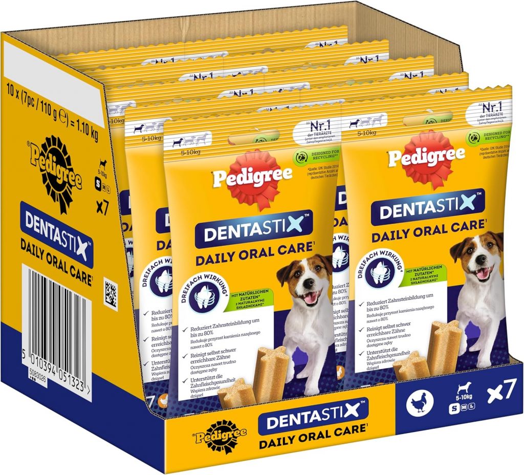 👑 Pedigree DentaStix Hundesnack für kleine Hunde (5-10kg), Zahnpflege-Snack mit Huhn und Rind, 10 Packungen je 7 Stück (10 x 100 g)10,28€ statt 17,89€ – 43,0 🔥🚚 Verkauft durch Amazon und Versand durch Amazon1,314 Bewertungen: 4.6 / 5.0 ⭐️⭐️⭐️⭐️⭐️🛒 zu Amazon https://www.amazon.de/dp/B005FVA1J4/?th=1&tag=preisfehlerheute-21#038;psc=1&tag=preisfehlerheute-21