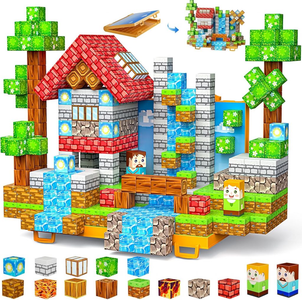 Magnetische Bausteine 84 Teile, Magnetisches Bauwelt Magnetblöcke Fliesen mit Klappbarer Grundplatte, Kinder Spielzeug Geschenk für Jungen Mädchen 3 4 5 6 7 8 9 10 Jahren Kreative Toy