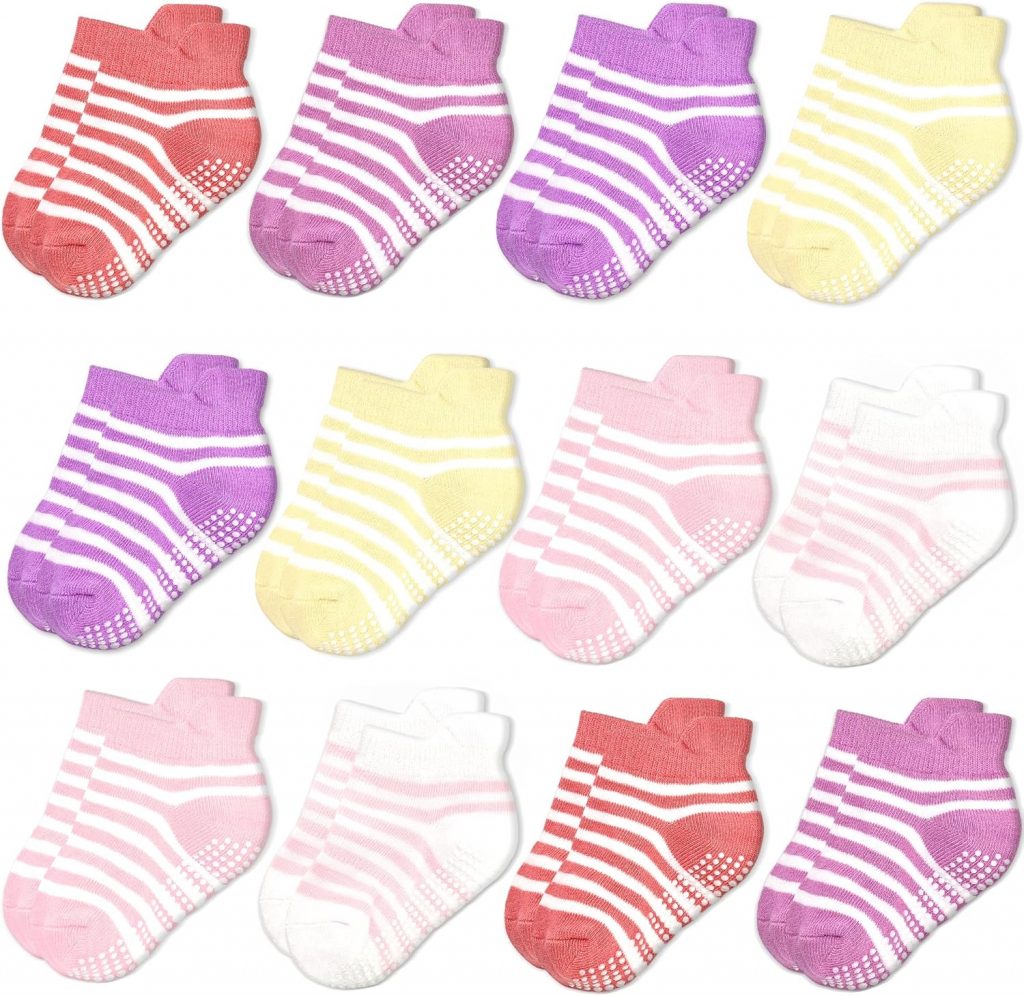 HYCLES Baby Anti-Rutsch-Griff Socken Kleinkind Anti-Rutsch-Socken mit Greifern Säugling Neugeborenen Baumwolle Knöchel Socken für Mädchen Jungen 12 Paare 3-5 Jahre