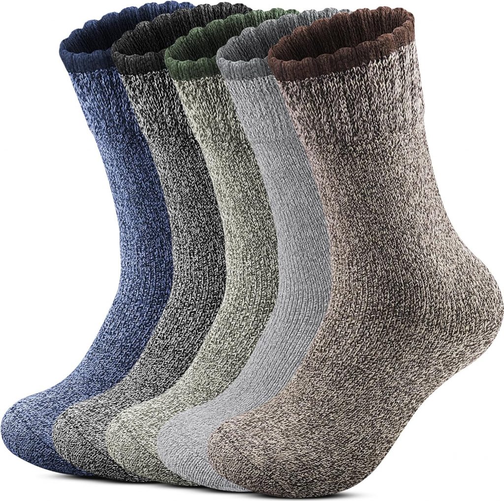 🤴 Reamphy 5 paar Herren Merino Thermosocken Socken，Outdoor Warme Wolle Wandersocken, Dicke Wollsocken Atmungsaktiv Wintersocken