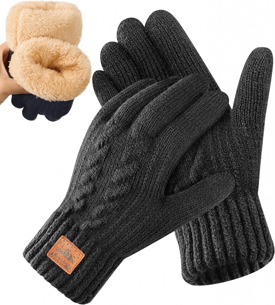 Bobelle Wear Herren Winterhandschuhe mit Fleecefutter, Touchscreen Warme Gedehnt Strickhandschuhe Thermohandschuhe Outdoor Winter Geschenke f&uuml;r Herren und Damen (Schwarz)