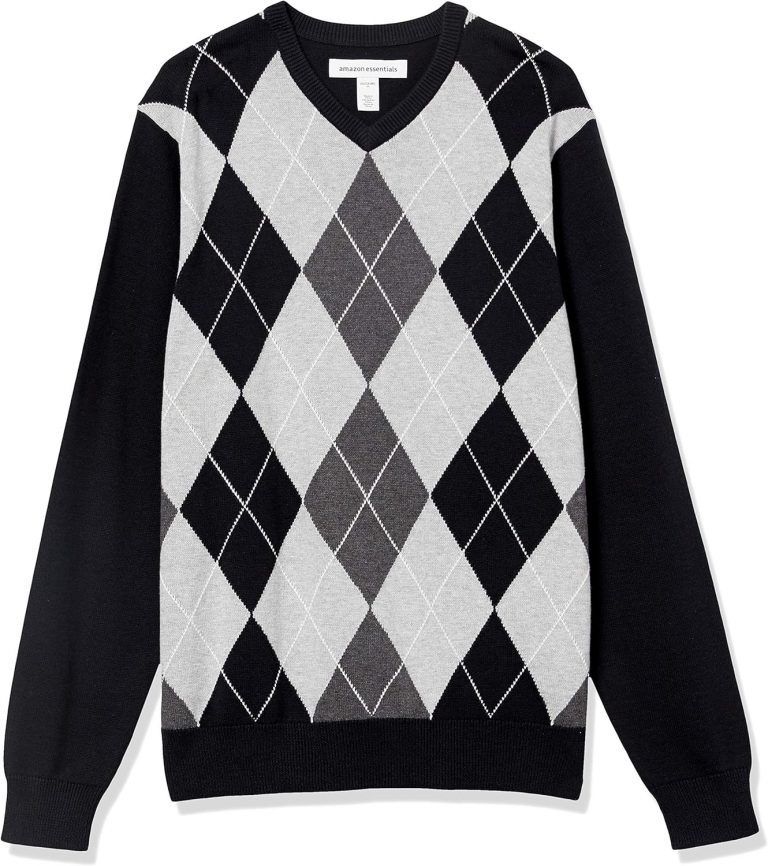 Amazon Essentials Herren V-Ausschnitt Pullover 100% Baumwolle Regular Fit (Erhältlich In Groß und Schwer), Schwarz Rauten, M12,84€ statt 20,90€➡️ https://www.amazon.de/dp/B086LKQVVY/?tag=preisfehlerheute-21