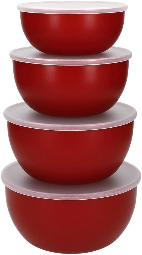 KitchenAid – Salatschüsseln aus Kunststoff mit Deckel, rot, 4er Set 355, 591, 828 und 1065 Millilitern