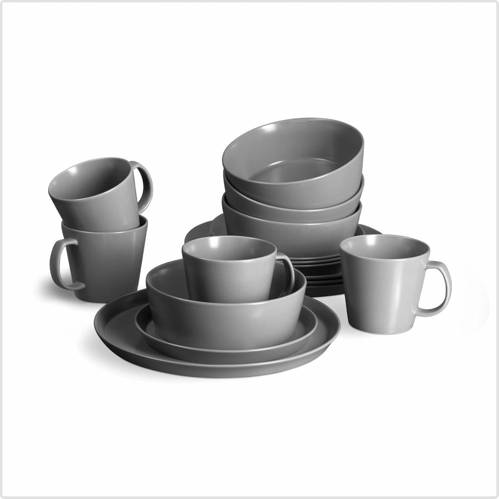 SPRINGLANE Geschirrset 16-tlg. Sweet Scandi, Anthrazitfarbiges Geschirrservice für 4 Personen aus New Bone Keramik…