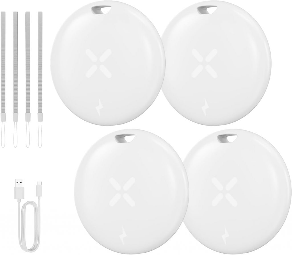 Smart Tag 4 Pack – USB-C-Aufladung Tracker Tag Kompatibel mit Apple Wo ist? (iOS NUR), Wasserdichter Gegenstandssucher,Bluetooth-Schlüsselfinder für Geldbörse,Gepäck, Weiß