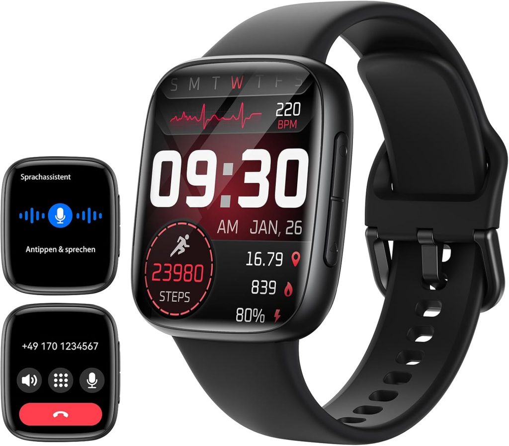 Smartwatch Herren mit Bluetooth Anrufe & KI, 1,85″ AMOLED Touchscreen Fitnessuhr mit Herzfrequenz, SpO2, Schlaf- und…