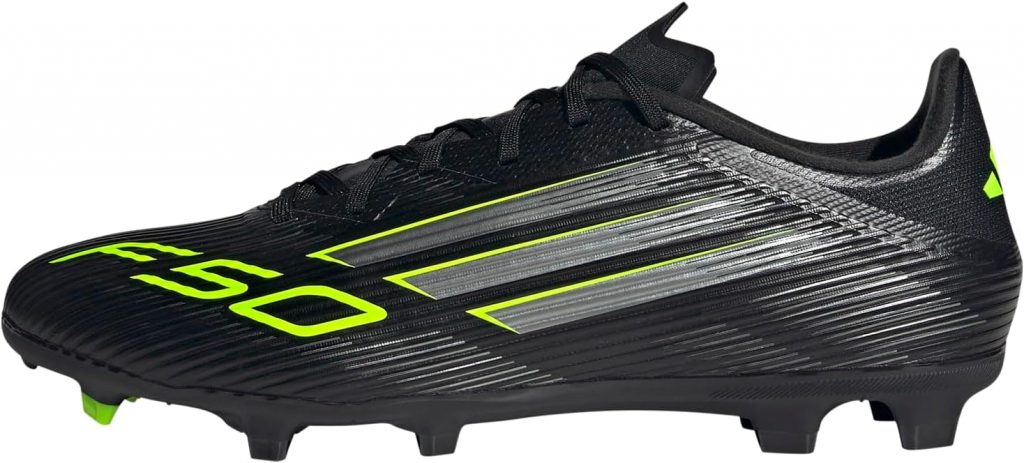 Adidas Unisex F50 League Firm Ground Football Boots, Core Black/Iron Metallic/Lucid Lemon, 47 1/3 EU