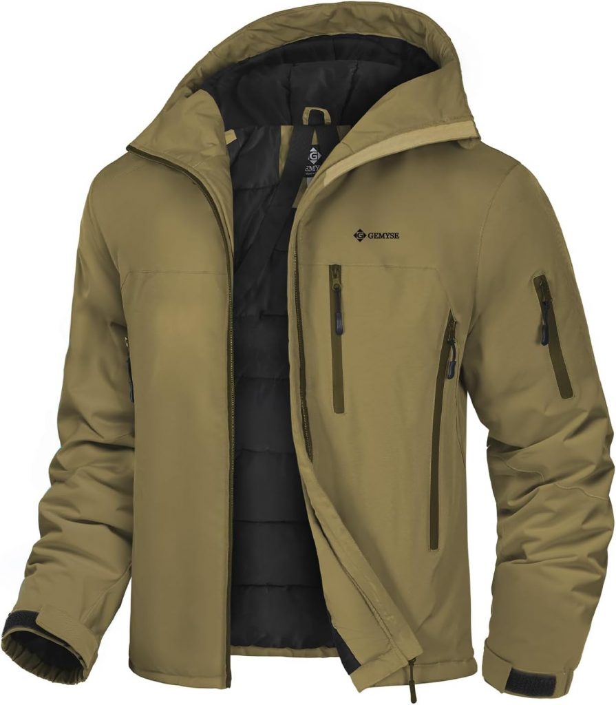 GEMYSE Herren Skijacke mit integrierte Schulterträger und Kapuze Warm Winterjacke Wasserdicht Berg Windbreaker Jacke…