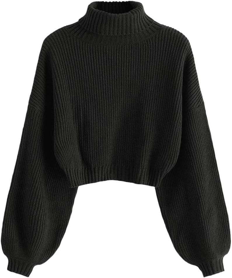 ZAFUL Strick Pullover Damen Rollkragen Cropped Elegant Langarm Laternen ärmel Drop Shoulder Kurzer Pulli Turtleneck…