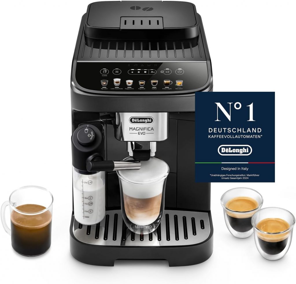 🤴 De’Longhi Magnifica Evo - Perfetto Kaffeevollautomat mit LatteCrema-Milchaufschäumer, 7 One-Touch-Getränke, Cappuccino, Espresso Kaffeemaschine, Soft-Touch-Bedienfeld, Schwarz (ECAM292.81.B)399,99€ statt 590,90€ - 33,00 % 🔥🚚 Verkauft durch Amazon und Versand durch Amazon4,963 Bewertungen: 4.1 / 5.0 ⭐️⭐️⭐️⭐️🛒 zu Amazon https://www.amazon.de/dp/B09CGRQ965/?amp%3Btag=preisfehlerheute-21&%3Bamp%3Bth=1&%3Bamp%3Bpsc=1&tag=preisfehlerheute-21