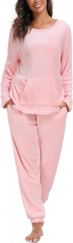 Vlazom Damen Schlafanzug Flanell Hausanzug Winter Pyjama Set Lang Zweiteiliger Schlafanzug