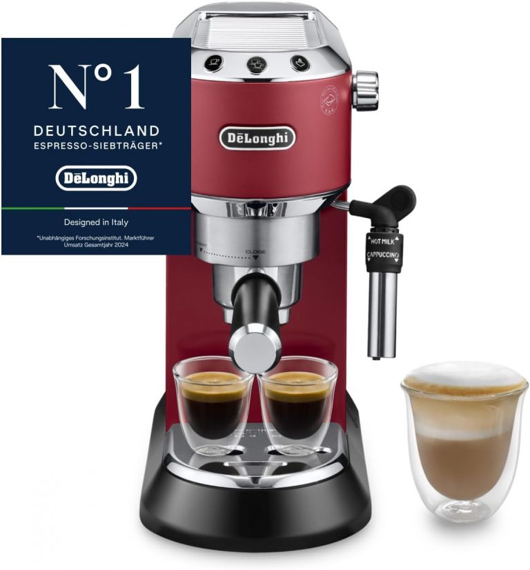 🤴 De'Longhi Dedica Style - Perfetto Kompakte Siebträgermaschine Espressomaschine mit Tasten, manuellem Milchaufschäumer für Espresso und Cappuccino, ESE Pad geeignet, 15cm breit, Rot (EC685.R)136,49€ statt 199,00€ - 32,00 % 🔥🚚 Verkauft durch Amazon und Versand durch Amazon44,304 Bewertungen: 4.2 / 5.0 ⭐️⭐️⭐️⭐️🛒 zu Amazon https://www.amazon.de/dp/B06WD7Z8GD/?amp%3Btag=preisfehlerheute-21&amp%3Bth=1&amp%3Bpsc=1&tag=preisfehlerheute-21