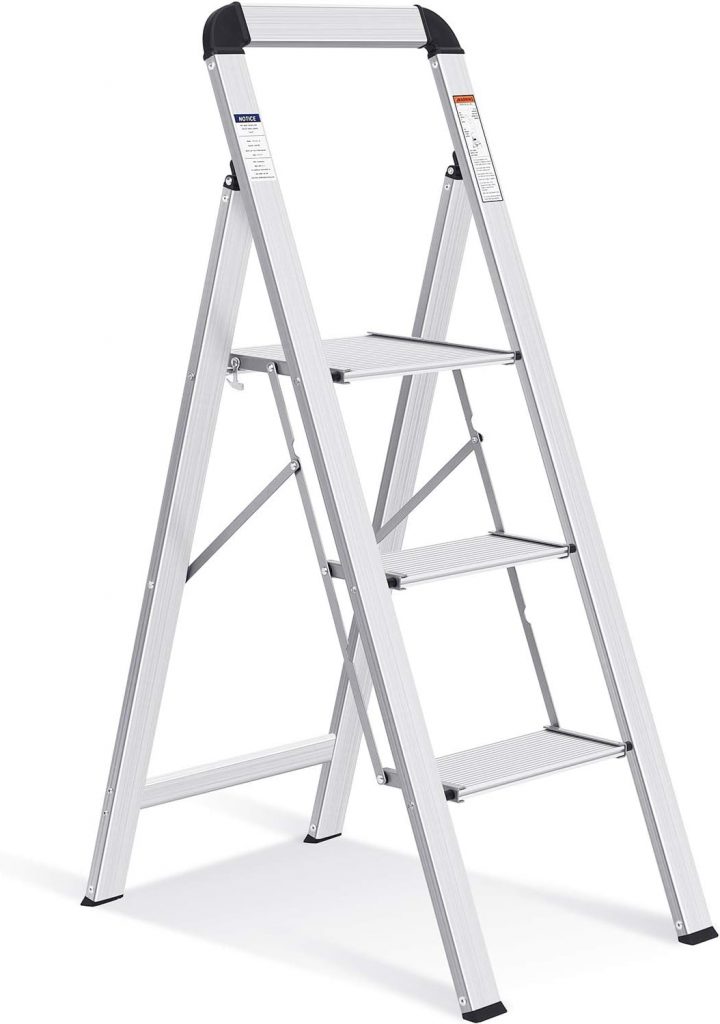 KINGRACK Leiter Aluminium, Trittleiter 3 stufen klappbar, leiter 3 stufen mit Handlauf Belastbar bis 150 kg…
