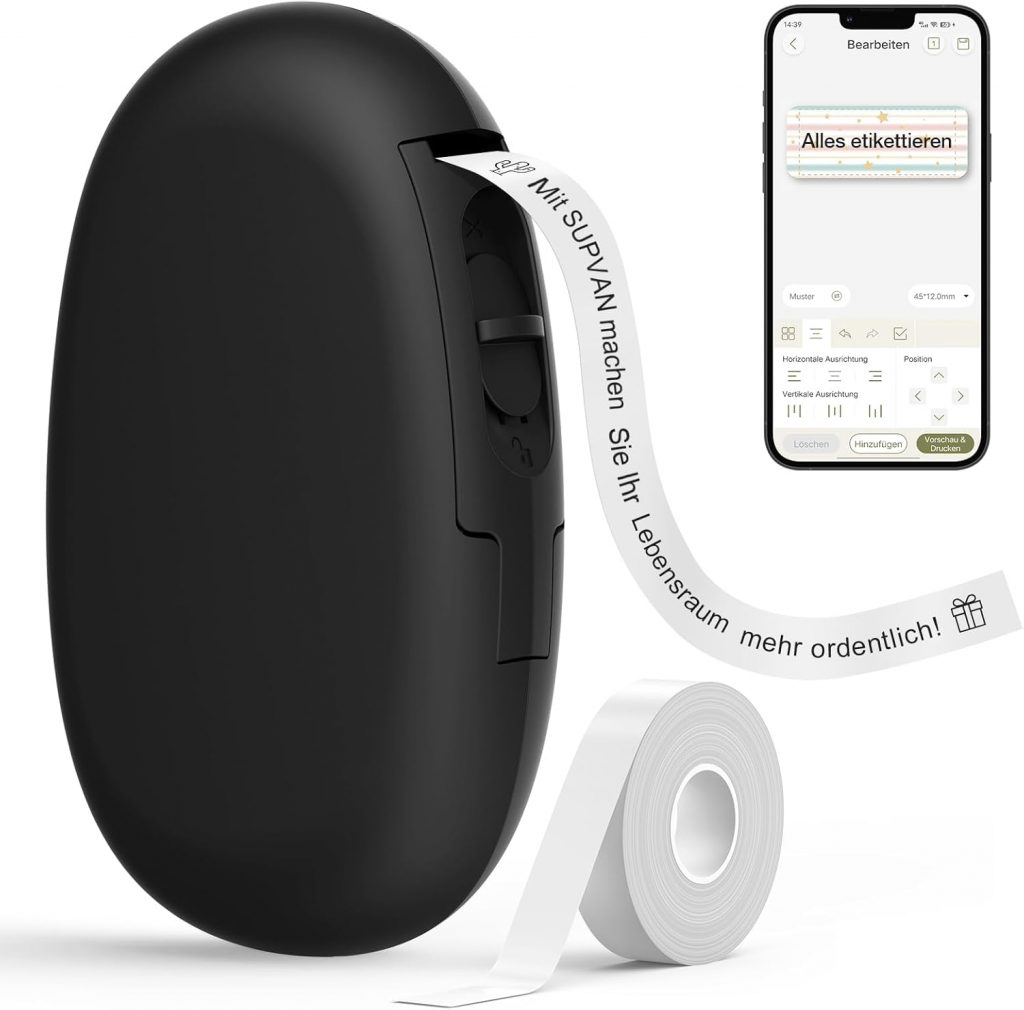 👑 SUPVAN E10 Etikettendrucker mit wasserdichte Etiketten selbstklebend (15 mm x 6 m), tragbares Etikettiergerät Bluetooth geeignet für das Home-School-Büro, schwarz17,67€ statt 29,99€ - 42,00 % 🔥🚚 Verkauft von SUPVAN und Versand durch Amazon19,020 Bewertungen: 4.4 / 5.0 ⭐️⭐️⭐️⭐️🛒 zu Amazon https://www.amazon.de/dp/B09JQTC1SH/?amp%3Btag=preisfehlerheute-21&%3Bamp%3Bth=1&%3Bamp%3Bpsc=1&tag=preisfehlerheute-21