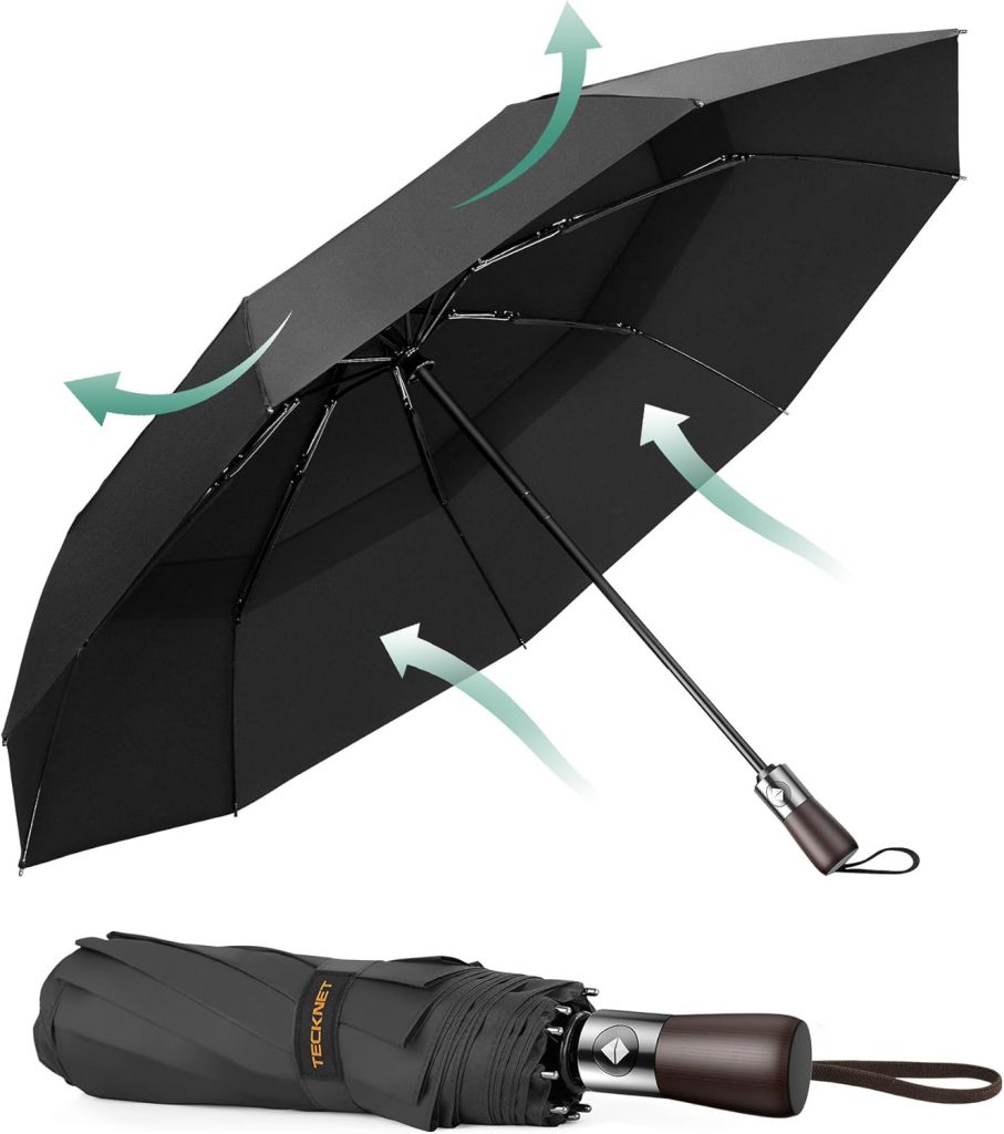 TECKNET Regenschirm, Automatik-Faltschirm, Taschenschirm sturmfest, leicht zu öffnen und zu schließen, hervorragende…