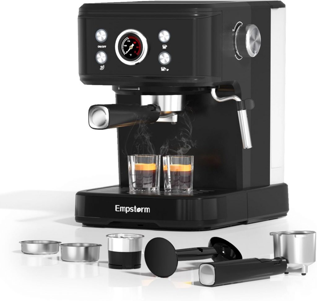 Empstorm Espresso Siebträgermaschine, Kaffeemaschine mit Milchaufschäumer, 20 Bar Espressomaschine, 2 in 1 Expresso…