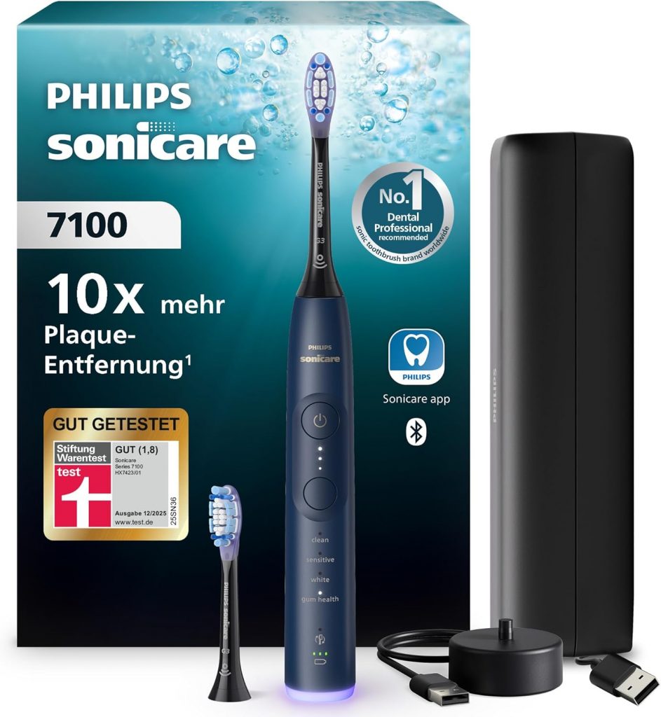 👑 Philips Sonicare 7100 elektrische Zahnbürste, Schallzahnbürste mit App, 4 Putzmodi, 3 Intensitätsstufen, Andruckkontrolle, EasyStart, SmarTimer, Marineblau, Modell HX7423/01 [Neue Technologie]119,98€ statt 199,99€ – 41,0 🔥🚚 Verkauft durch Amazon und Versand durch Amazon482 Bewertungen: 4.5 / 5.0 ⭐️⭐️⭐️⭐️⭐️🛒 zu Amazon https://www.amazon.de/dp/B0DCGK346B/?th=1&tag=preisfehlerheute-21#038;psc=1&tag=preisfehlerheute-21