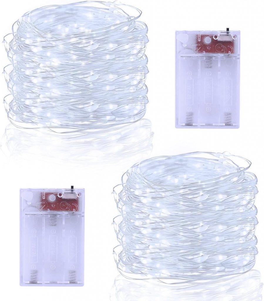 echosari 2 Stück Lichterkette Batterie 5M 50 LED Lichterketten Batterien klein lichterdraht 2 Modi für Garten Hochzeit Party Deko (Weiß)