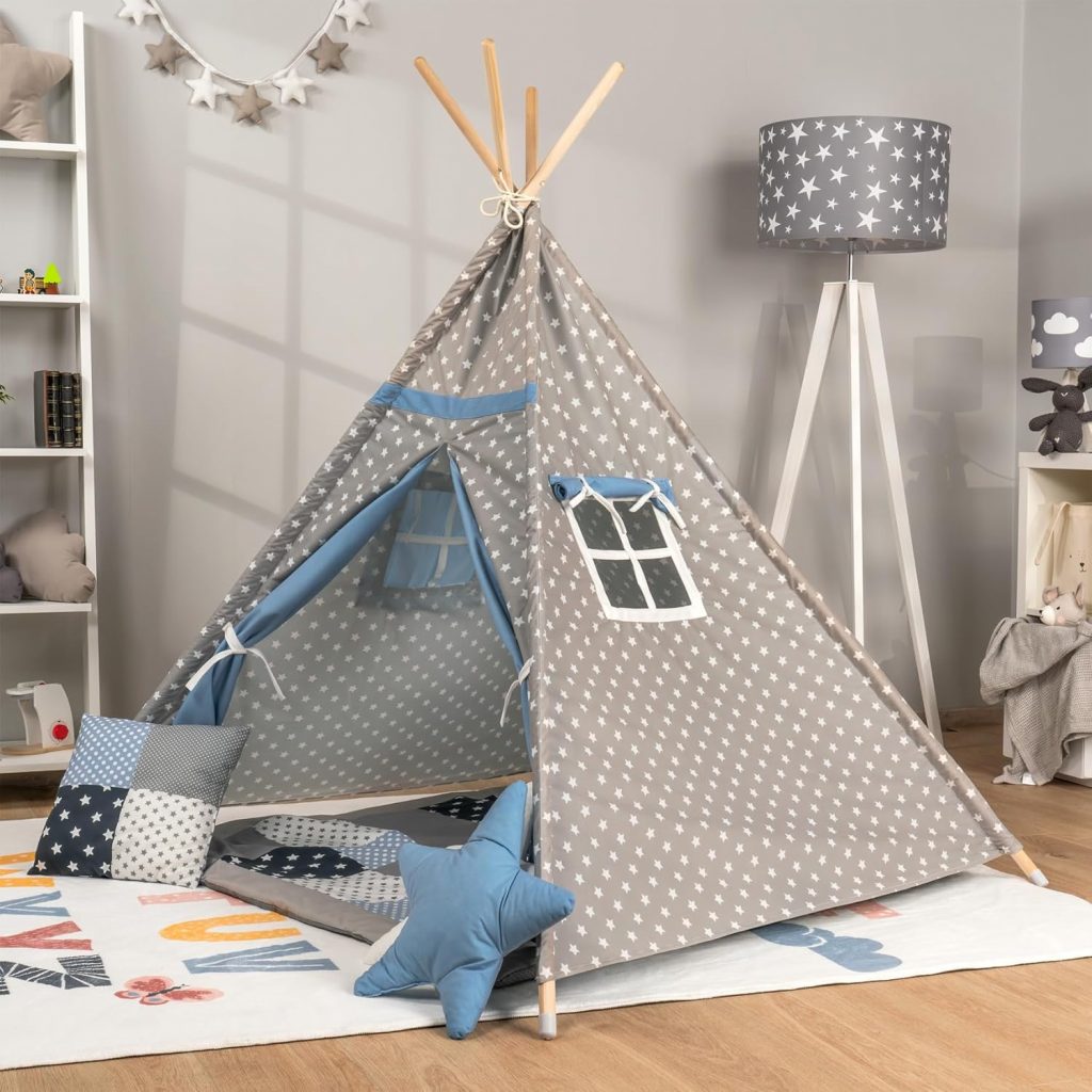 Paco Home Kinderzelt Tipi Zelt für Kinderzimmer Spielzimmer Innen Indoor Robust Stabil Wigwam versch. Muster…